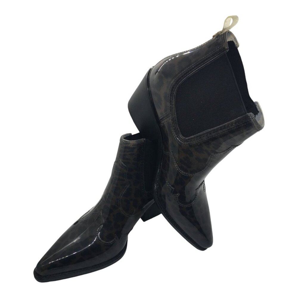Sam Edelman Black Brown Leopard Pattern Rubber Ankle Boots - Picture 1 of 7